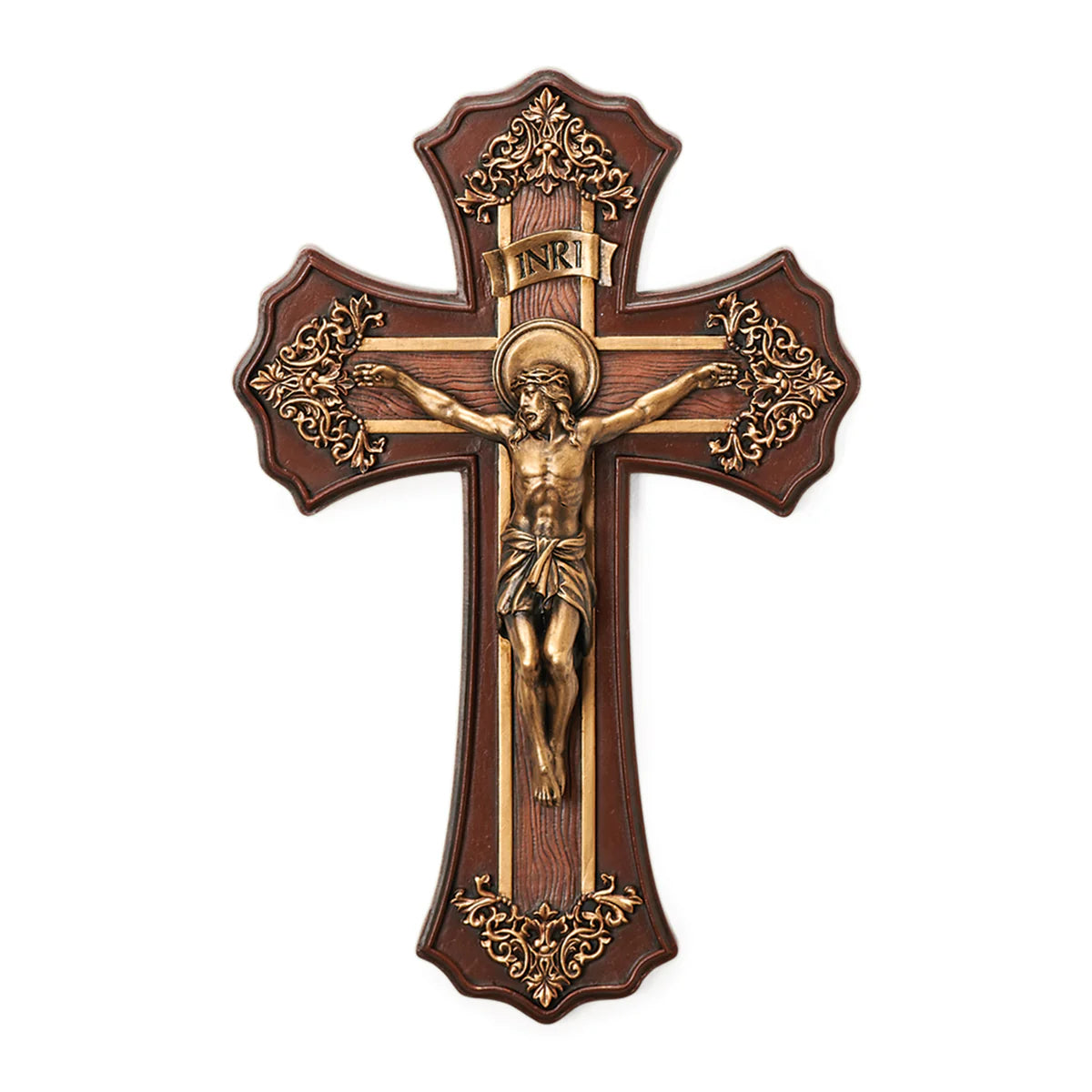 Elegant Victorian Oak and Gold Crucifix