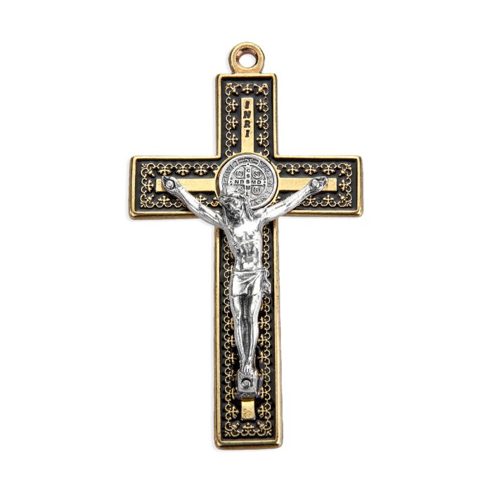 3" Gold Finished Saint Benedict Crucifix with Black Epoxy