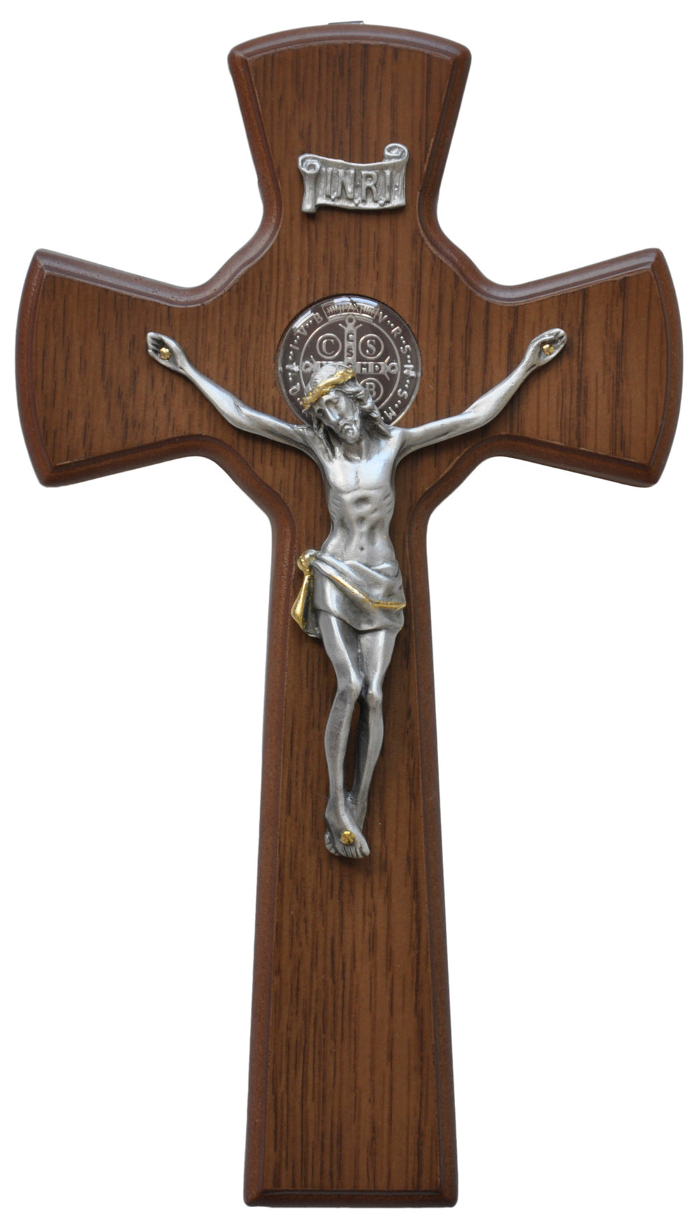 St Benedict Crucifix Wood/Pewter 10"