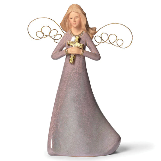 7.5" Angel holding hearts figure, Glazed Finish