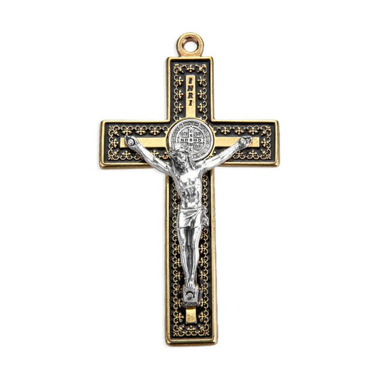 3" Gold Finished Saint Benedict Crucifix with Black Epoxy
