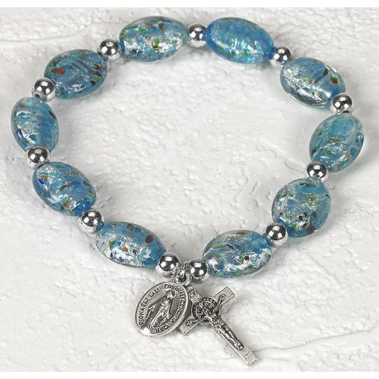 Imitation Murano Oval Glass Beads Bracelet-Blue