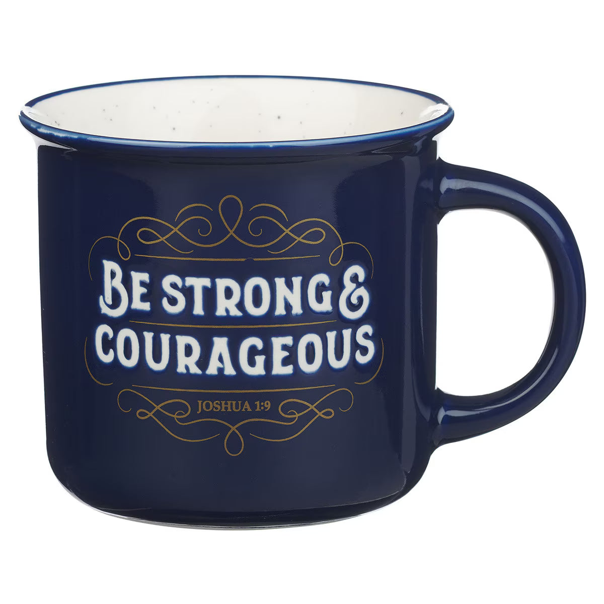 Be Strong and Courageous Blue Ceramic Camp-Style Mug - Joshua 1:9