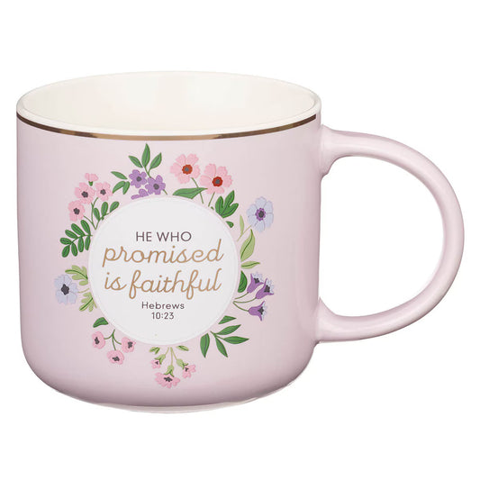 Faithful Promise Pink Floral Ceramic Coffee Mug - Hebrews 10:23
