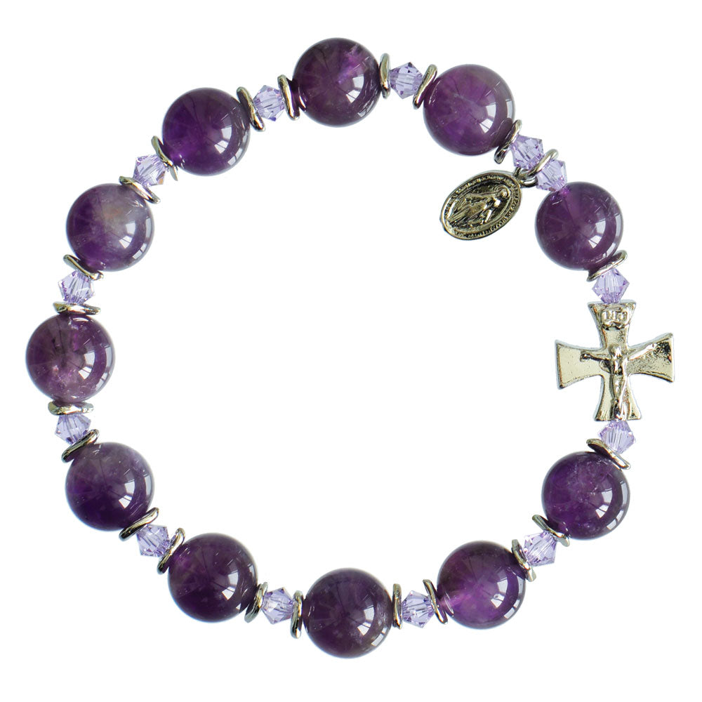 10mm Genuine Amethyst Rosary Bracelet