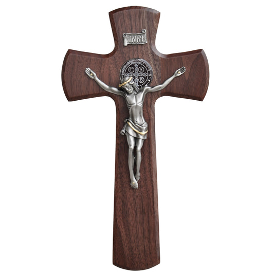 13″ Walnut St. Benedict Wall Crucifix