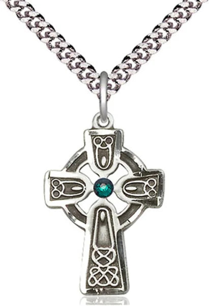 SS Celtic Cross Emerald Stone 20"