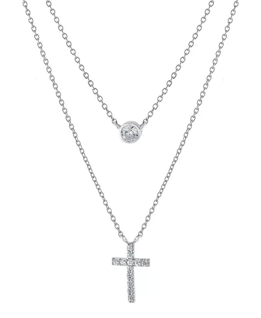Cross Double Layered Necklace White