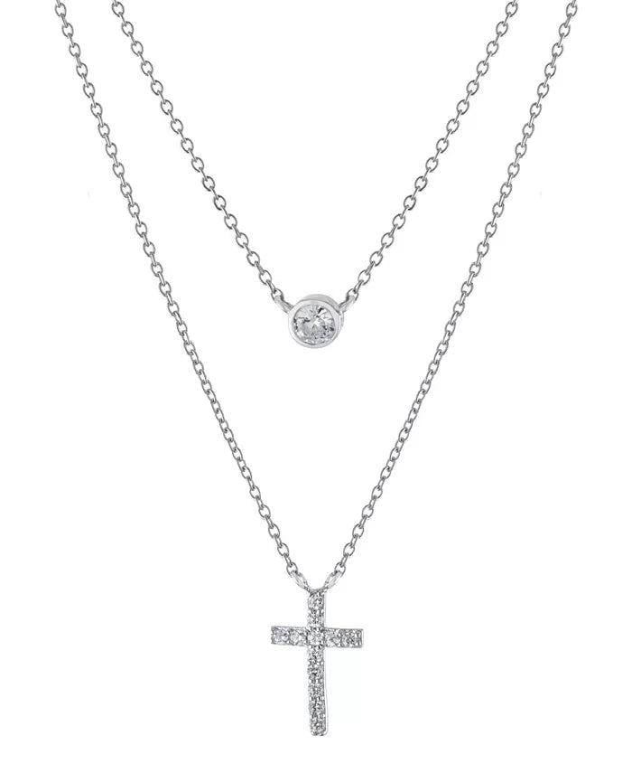 Cross Double Layered Necklace White